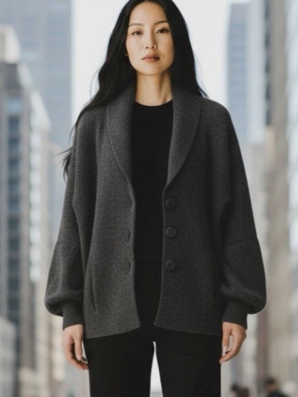 Alpaca Wool Cardigan Large Beyond Threads Gray Shawl Collar Sweater Peru Large